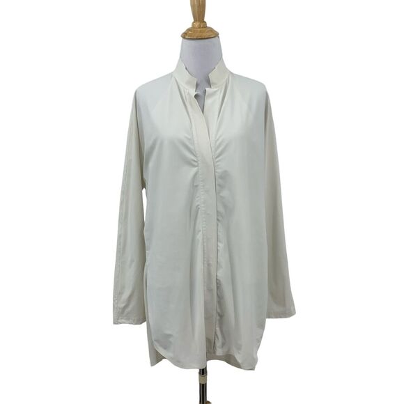 Aday Shirt Women L Large SLIM Fit Mandarin Collar Something Borrowed Snap Button - Picture 1 of 15